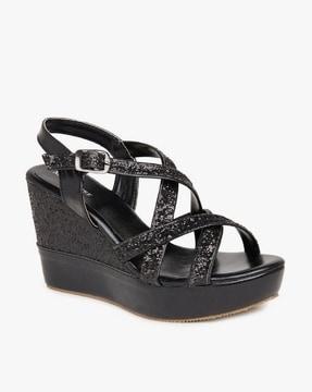 shimmery wedges with buckle closure