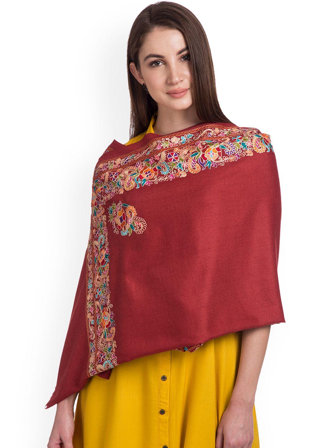 shingora women maroon embroidered shawl