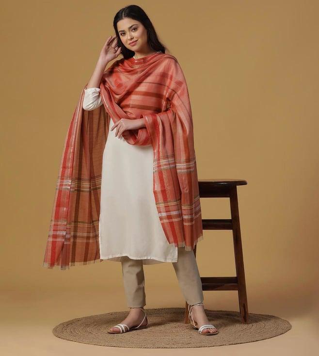 shingora dark rust dobby woven silk tencel dupatta