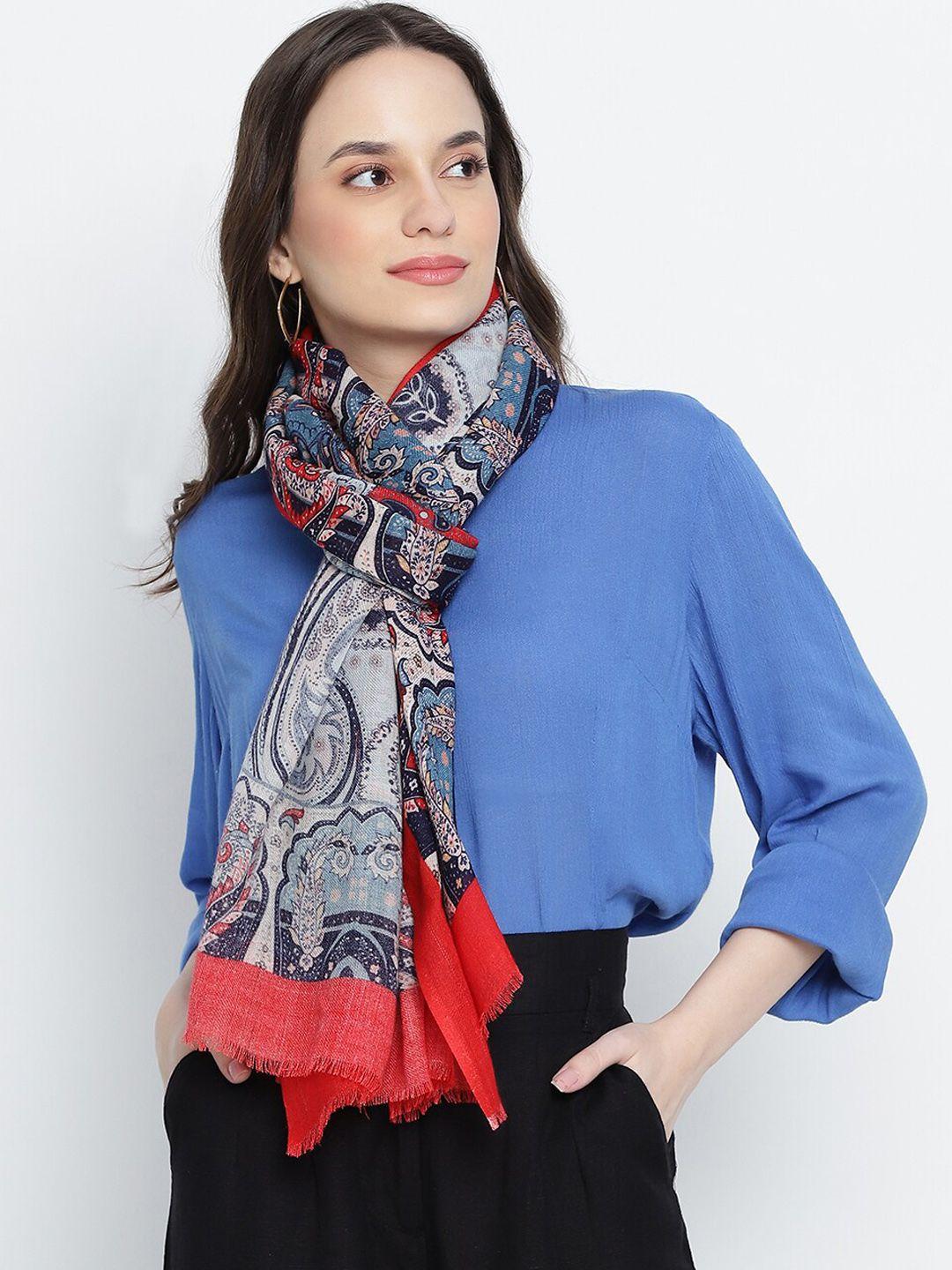 shingora women blue & grey printed woolen shawl