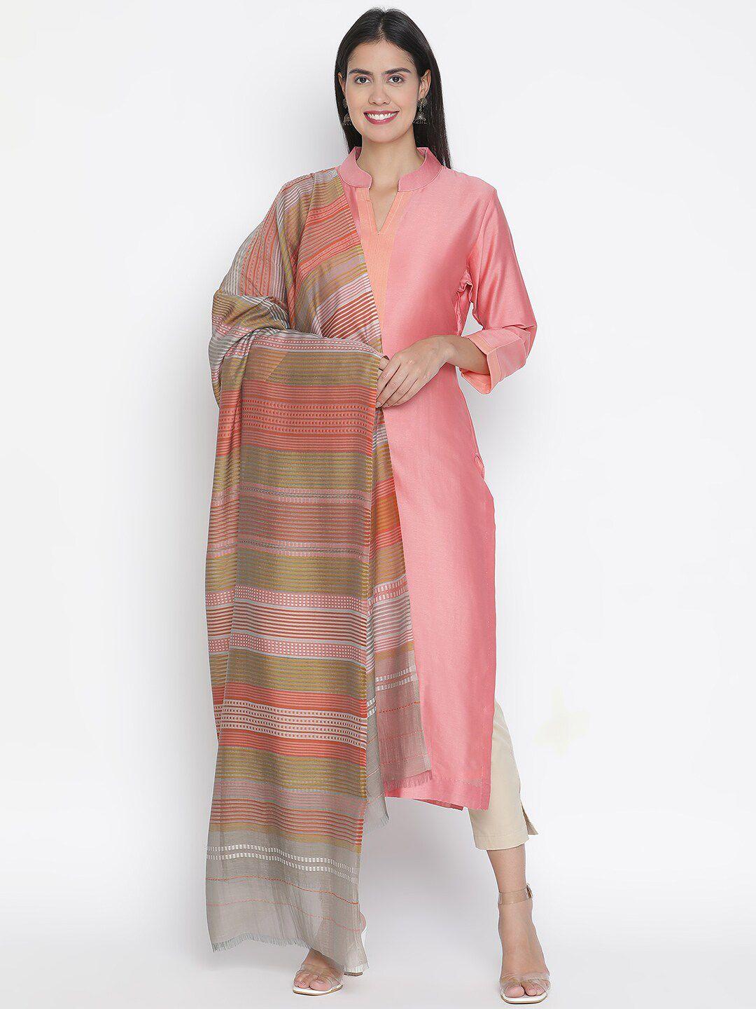 shingora women brown & orange woven design dupatta