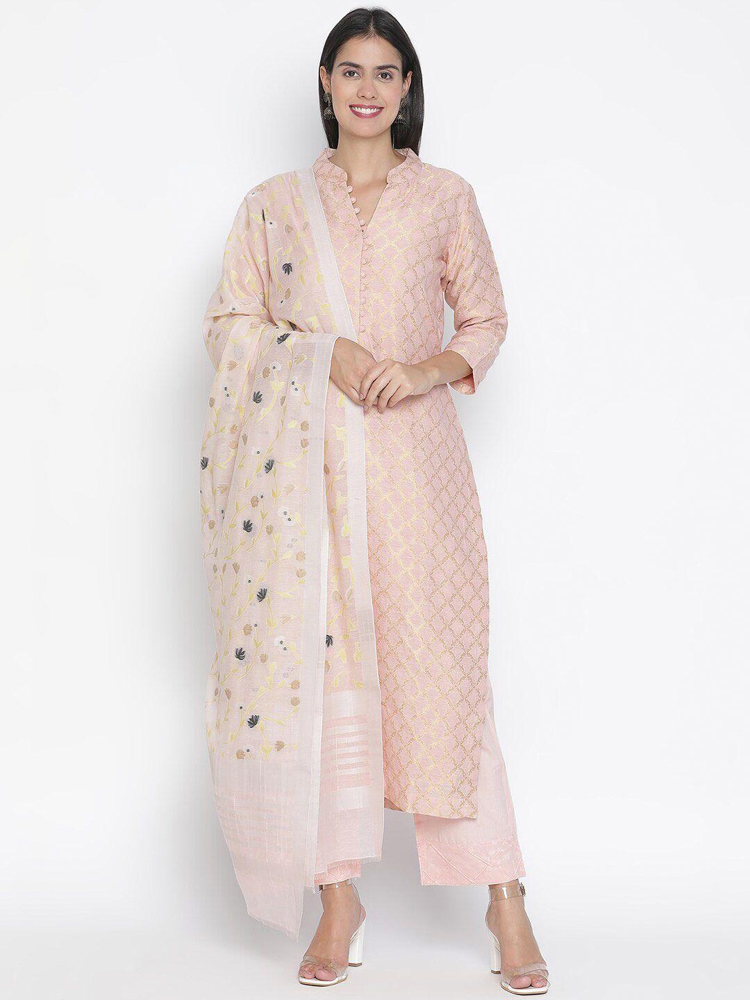 shingora women pink & yellow woven design dupatta