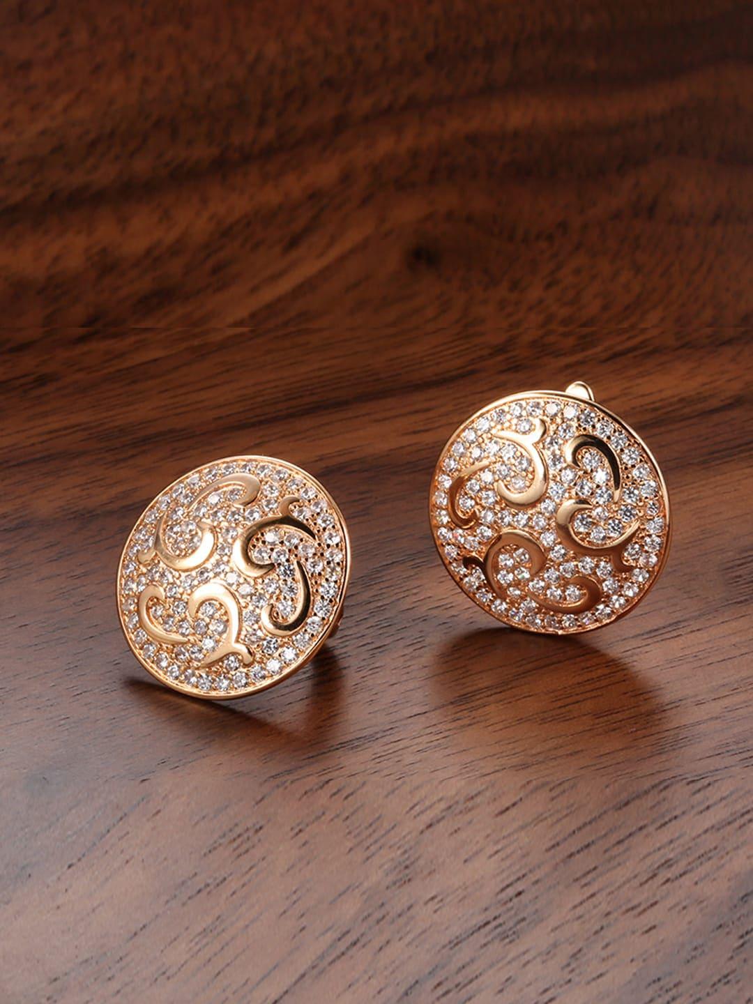 shining diva fashion 18k rose gold-plated & white circular studs earrings