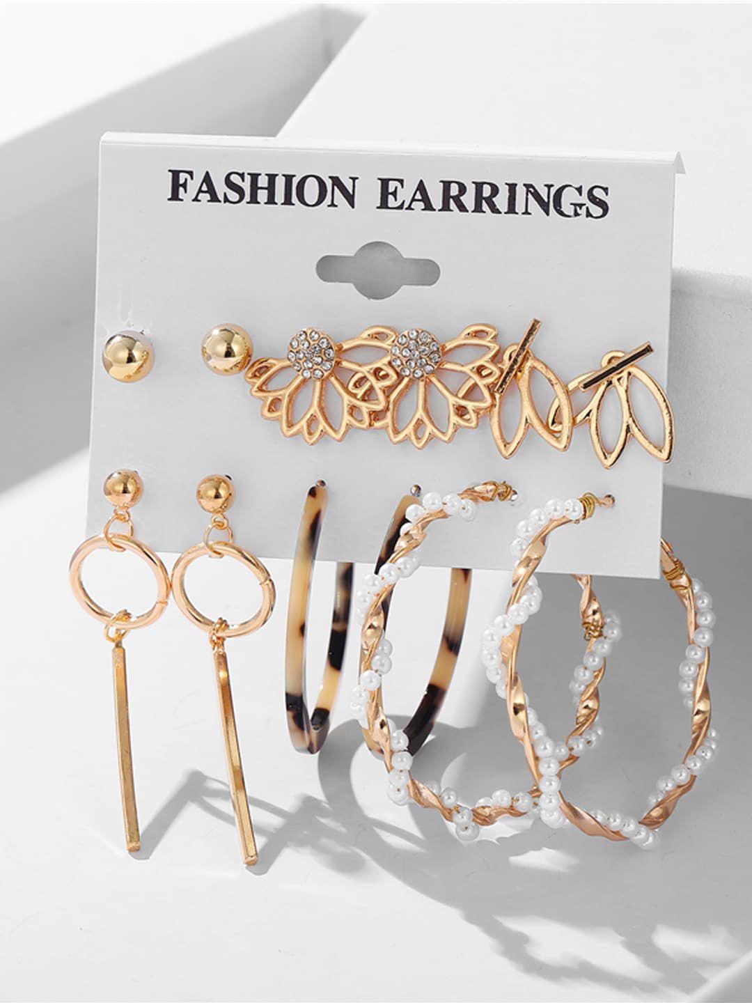 shining diva fashion combo set of 6 gold-toned earrings