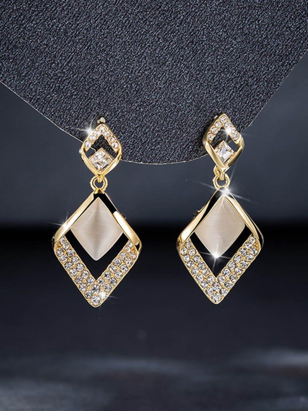 shining diva fashion gold-plated crystals-studded geometric-studded earrings