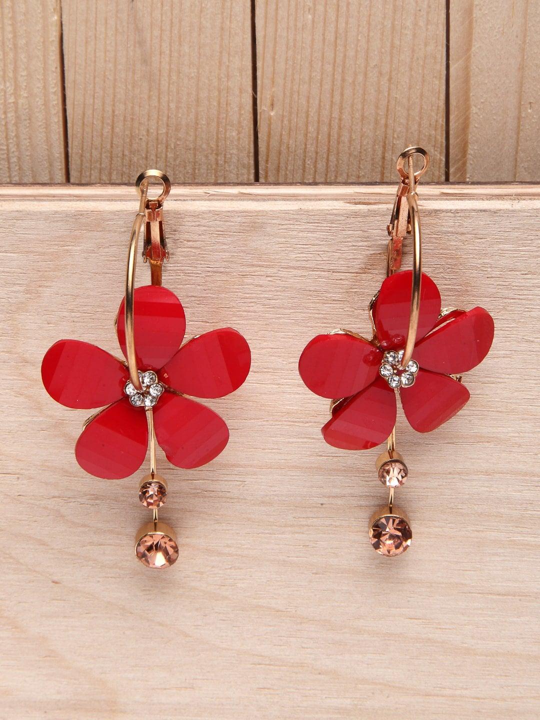 shining diva fashion red contemporary hoop earrings