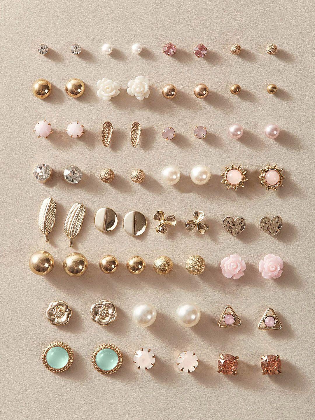 shining diva fashion set of 30 gold-plated contemporary studs earrings