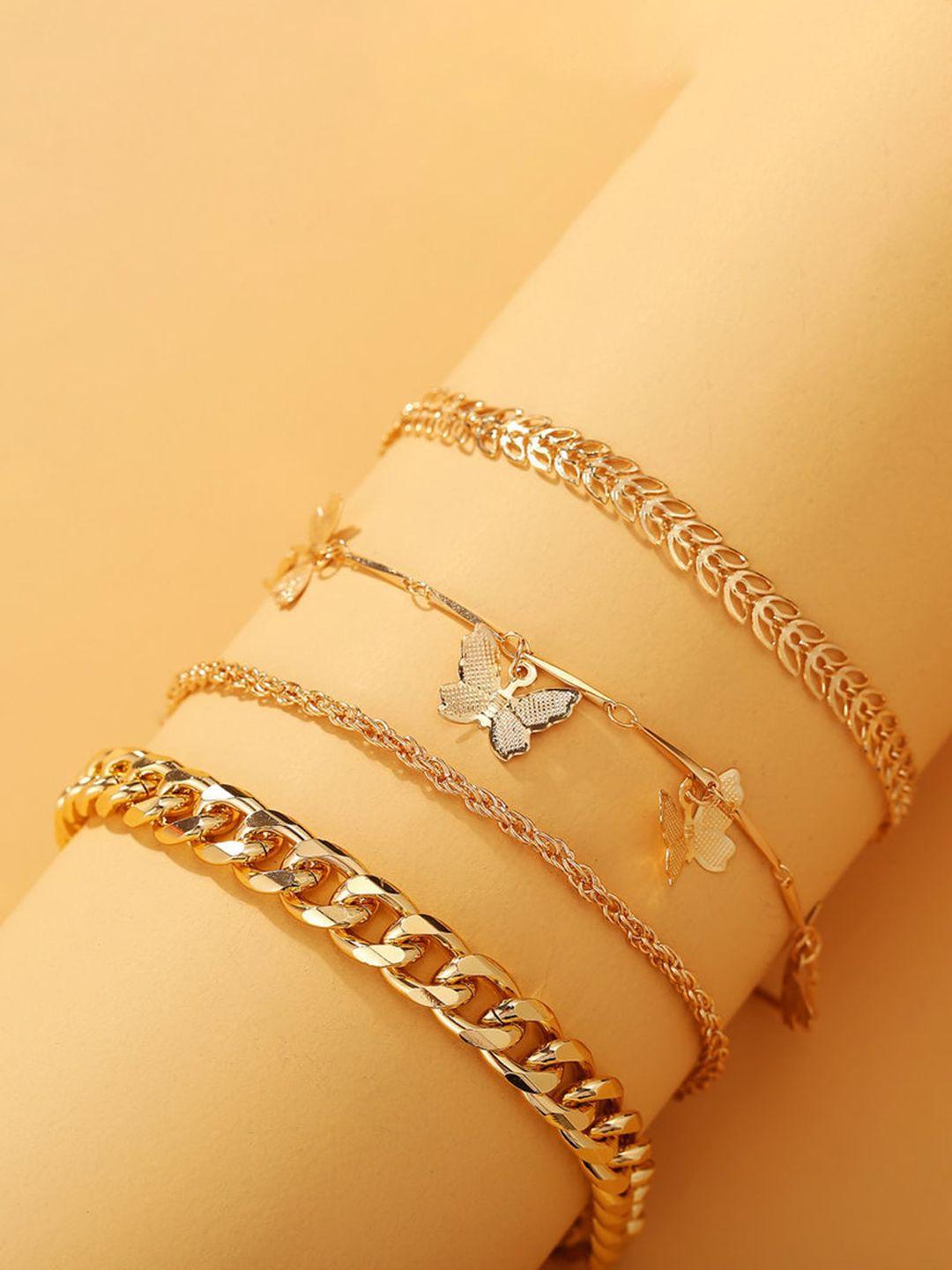 shining diva fashion set of 4 gold-plated butterfly anklets