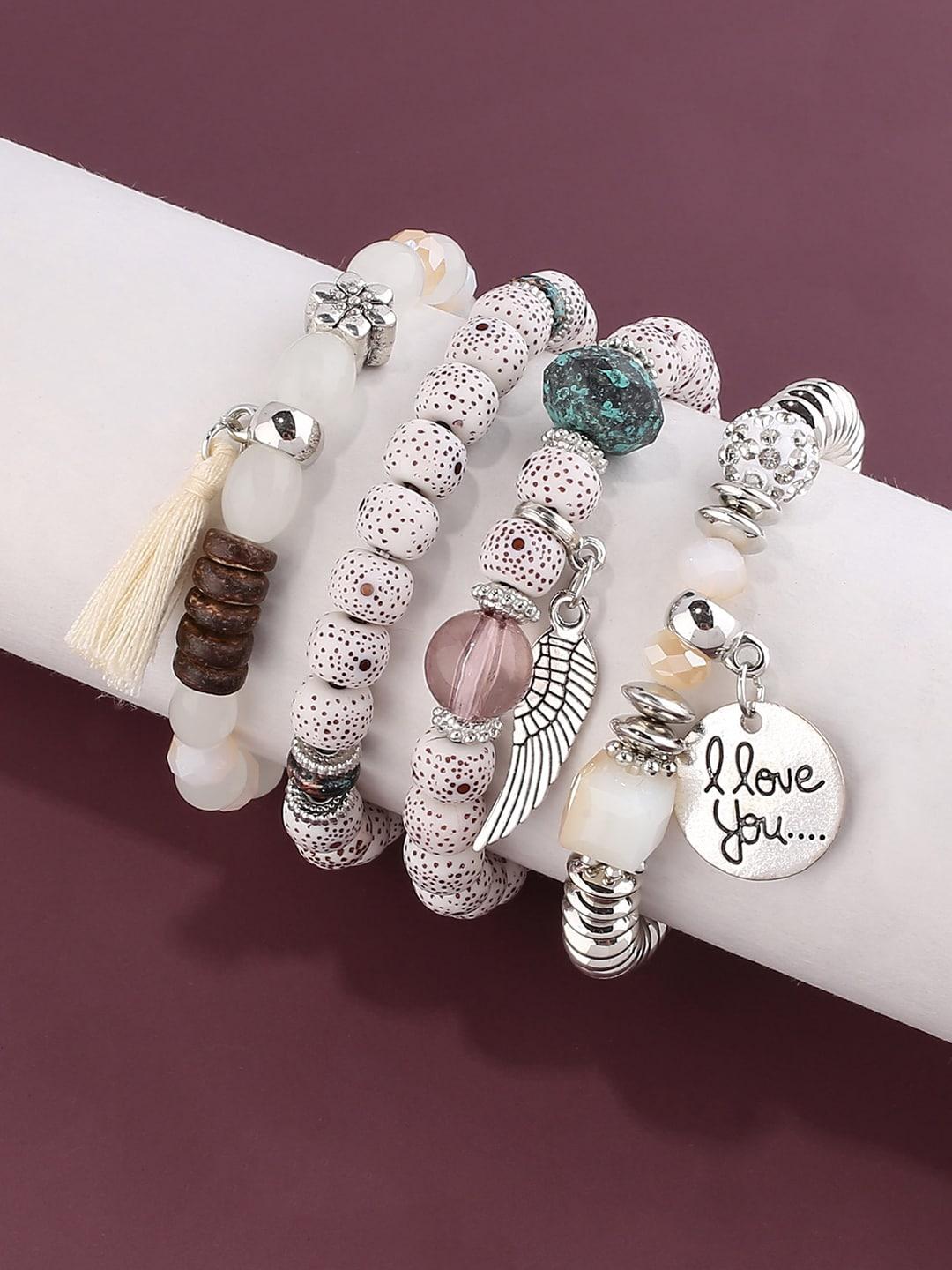 shining diva fashion set of 4 silver-plated charm bracelet