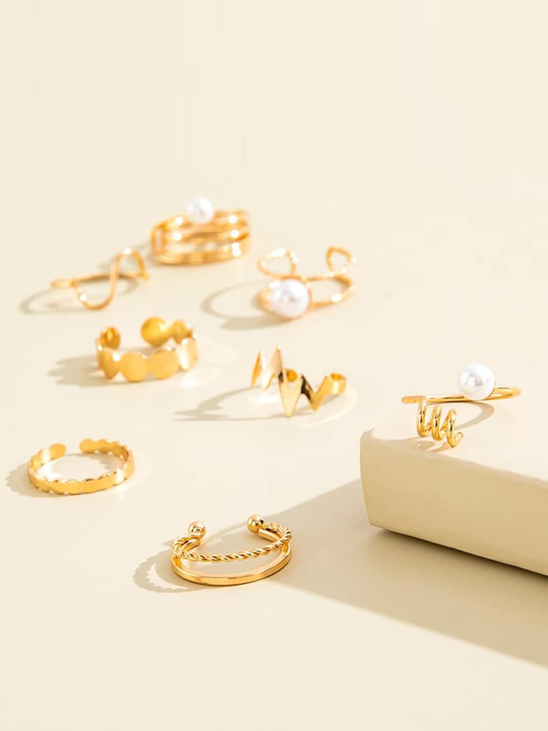 shining diva fashion set of 8 gold-plated beaded rings