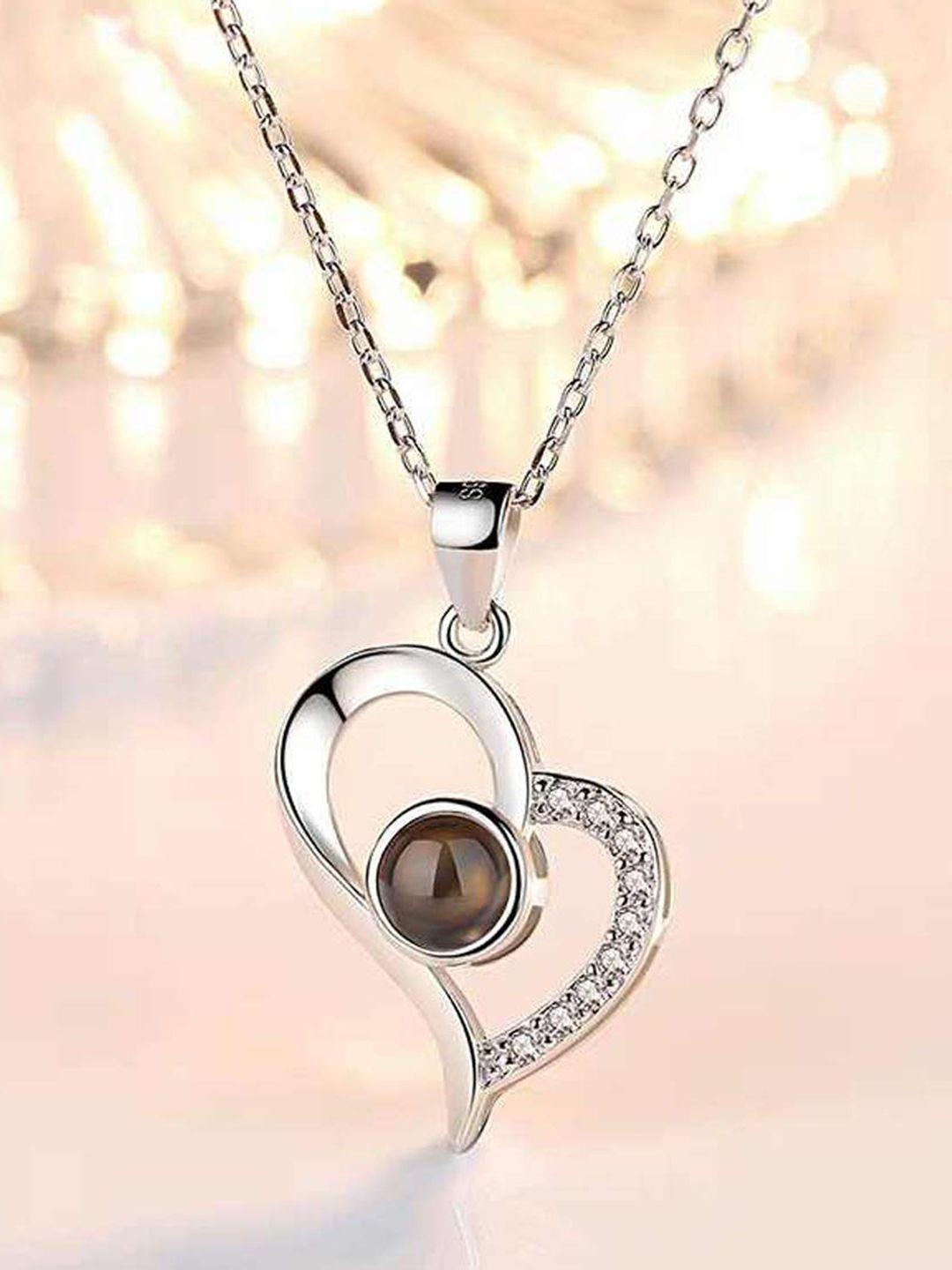 shining diva fashion silver-plated crystals-studded heart-shaped pendant with chain
