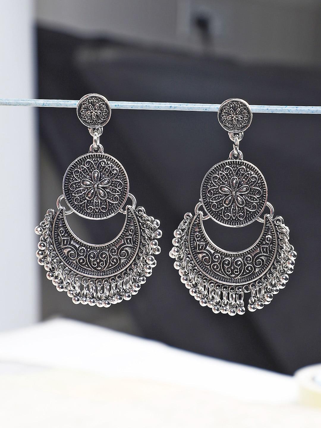 shining diva fashion silver-toned contemporary chandbalis earrings