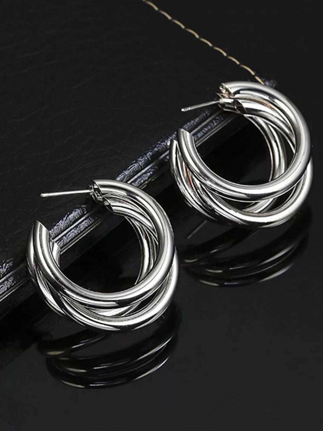 shining diva fashion silver-toned contemporary hoop earrings