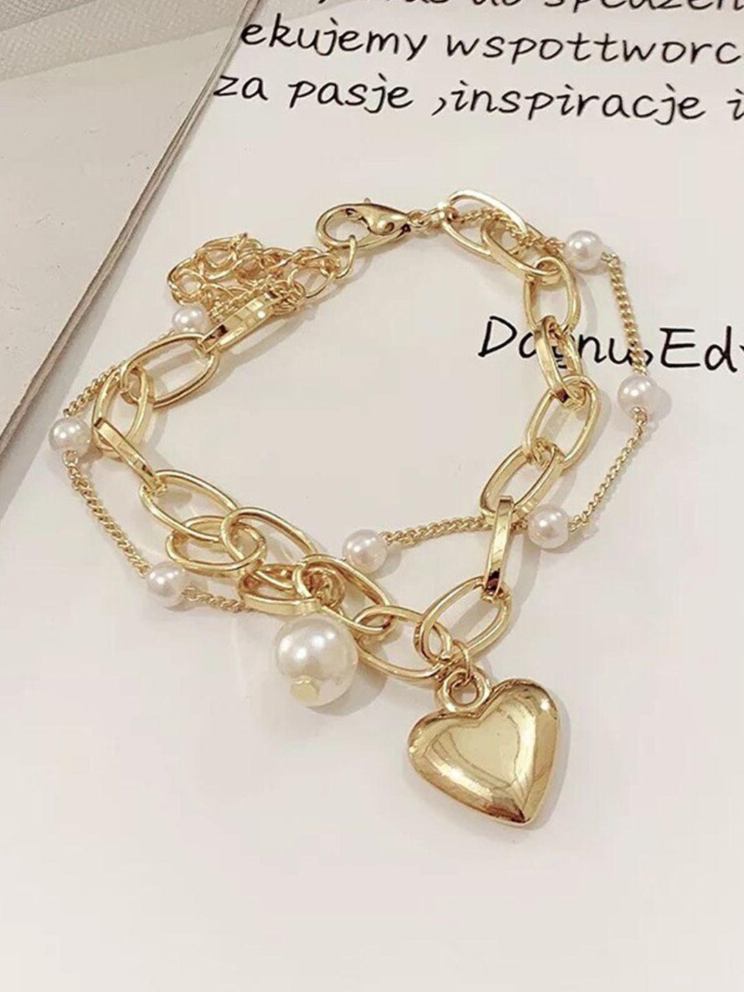 shining diva fashion women gold-toned & white pearls gold-plated link bracelet