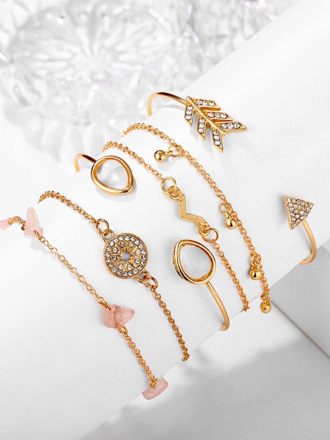 shining diva fashion women set of 6 crystals gold-plated link bracelet