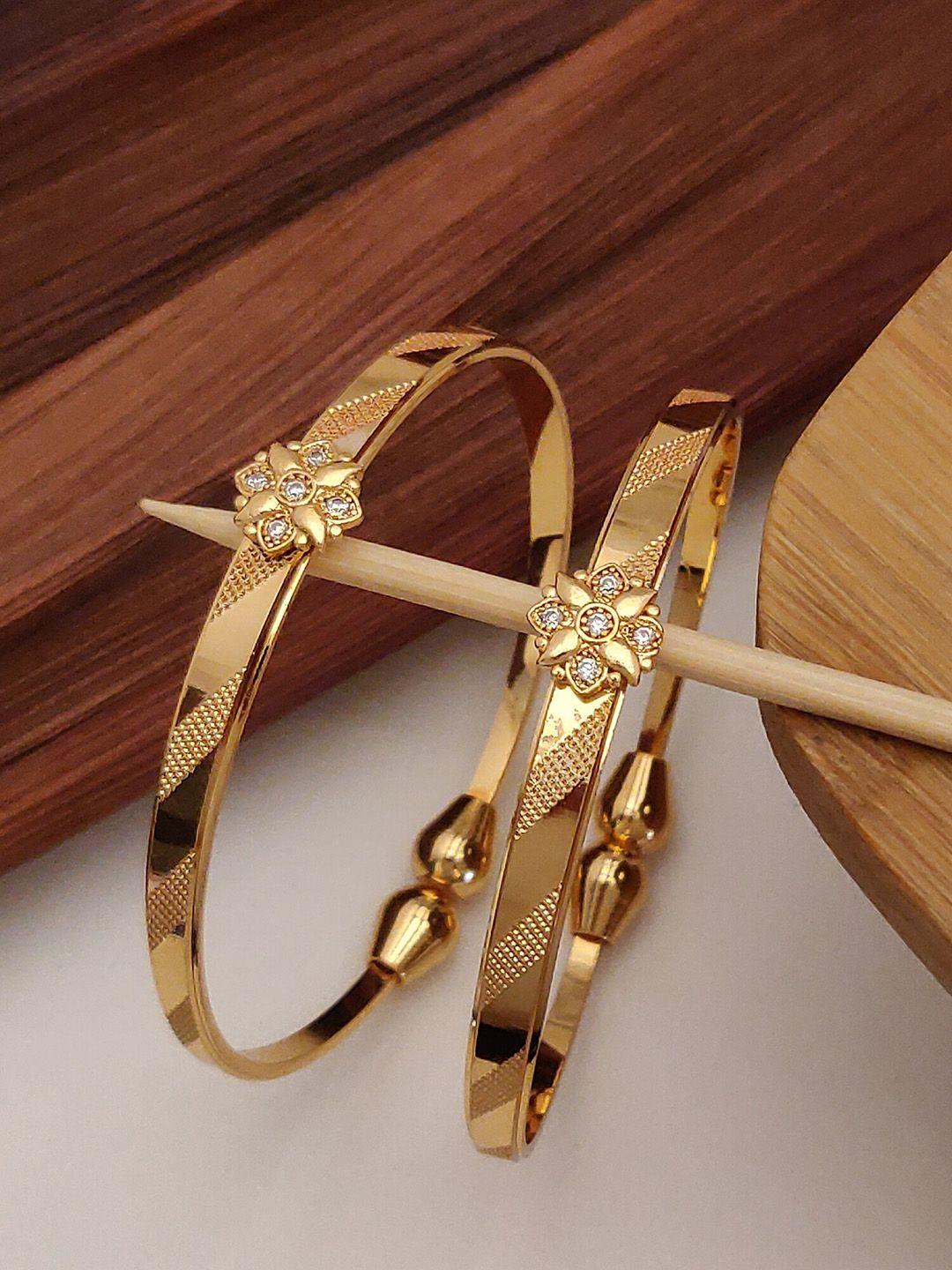 shining diva set of 2 gold plated & crystal studded bangles