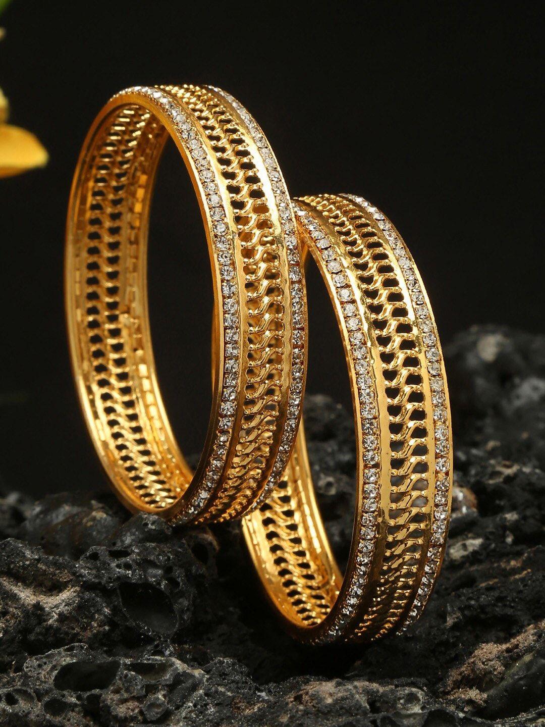 shining diva set of 2 gold-plated white crystal-studded bangles
