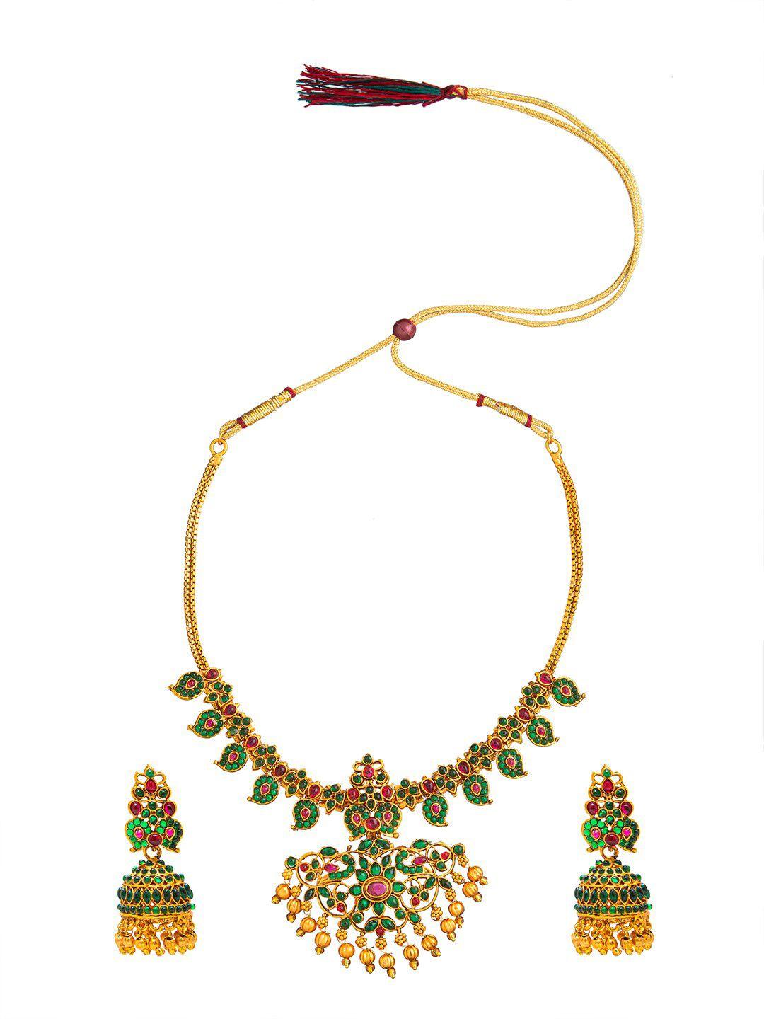 shining jewel - by shivansh gold-toned & green brass gold-plated necklace