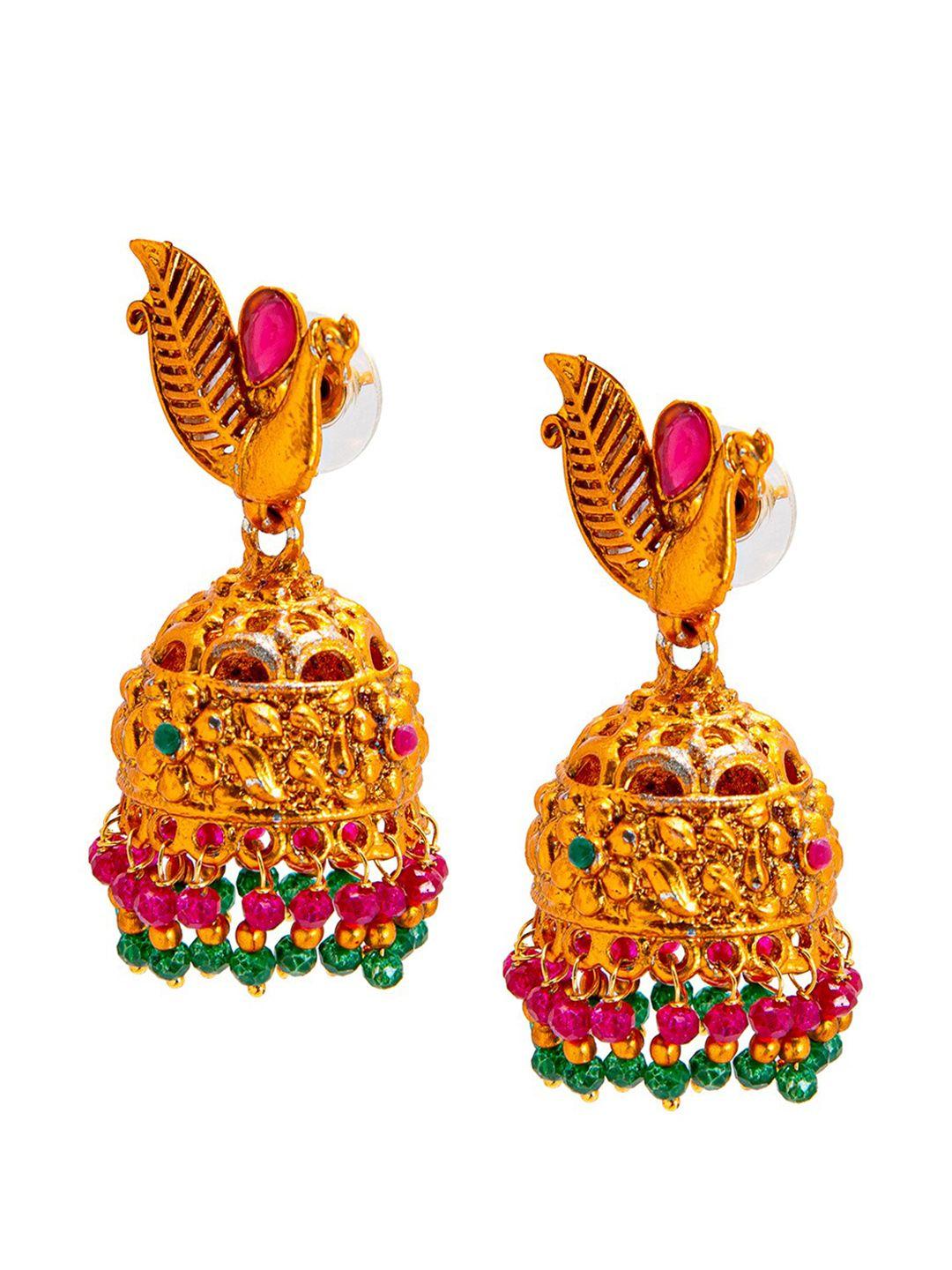shining jewel - by shivansh gold-toned peacock shaped jhumkas earrings