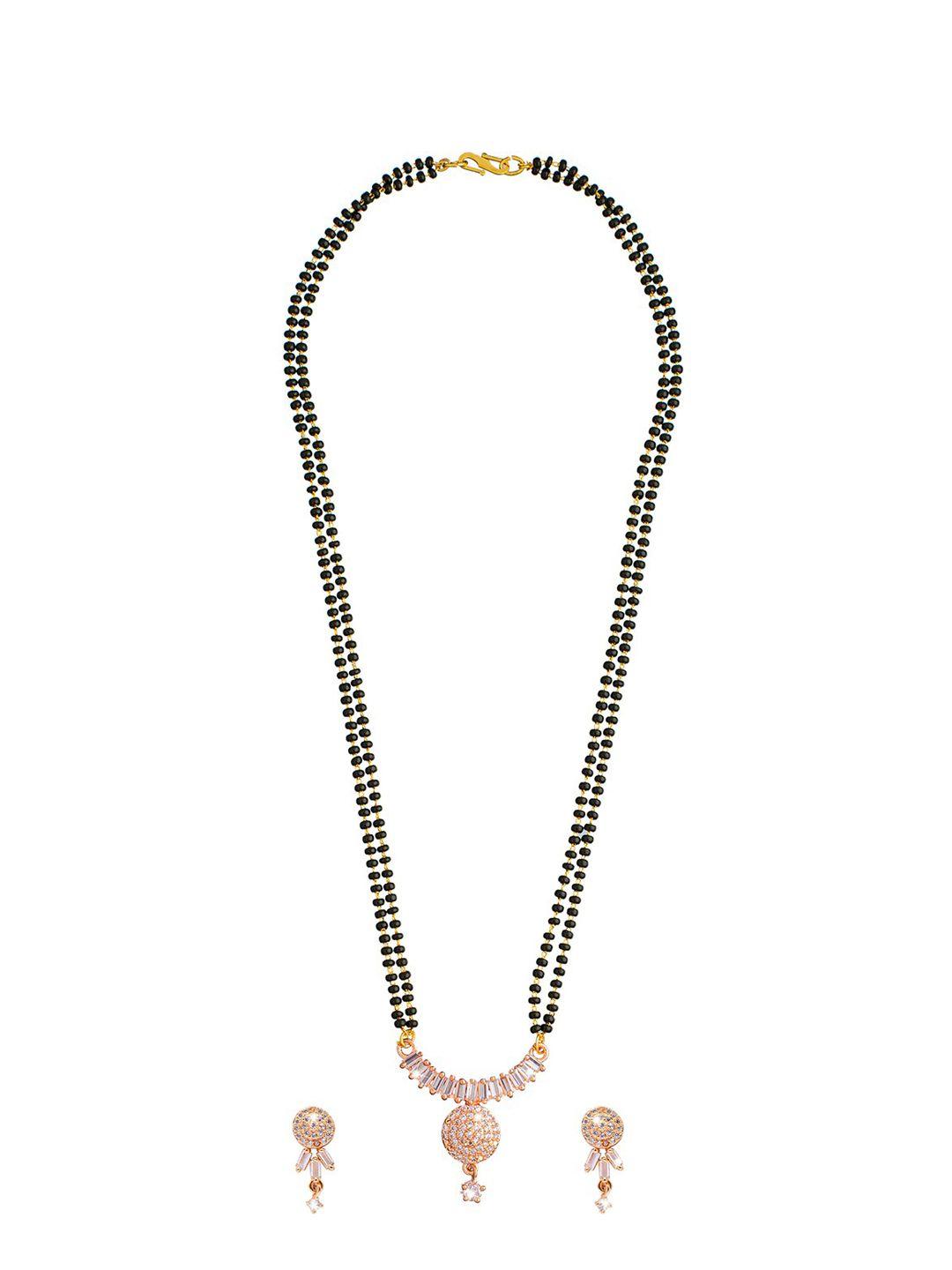 shining jewel - by shivansh rose gold-plated black white stone-studded & beaded mangalsutra set