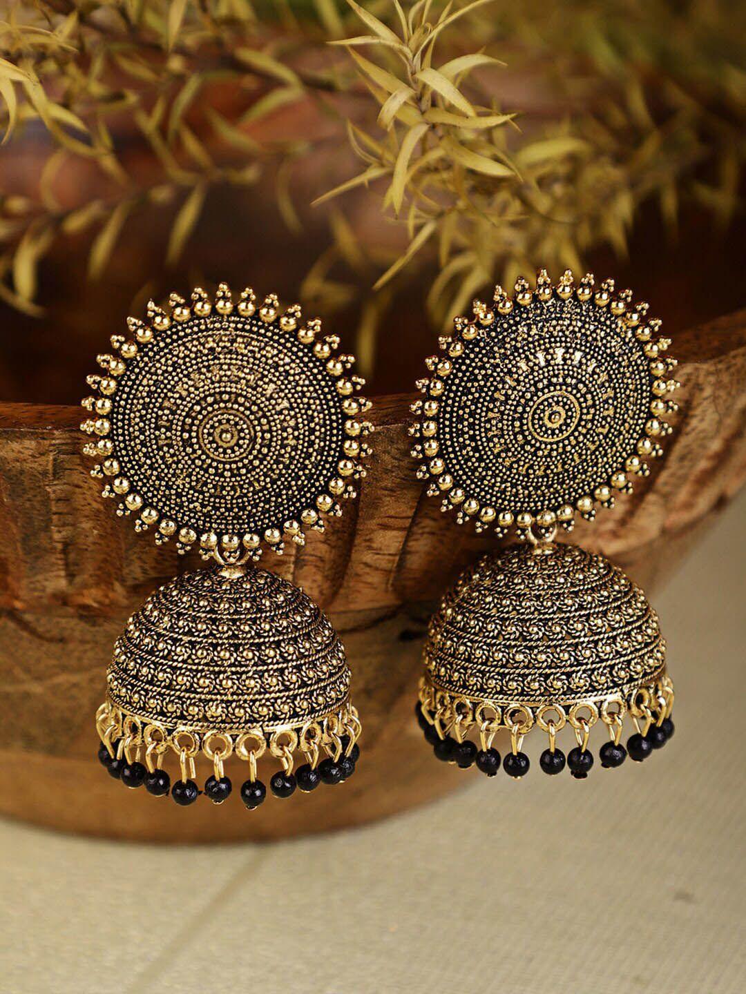 shining diva black & gold-plated contemporary jhumkas earrings