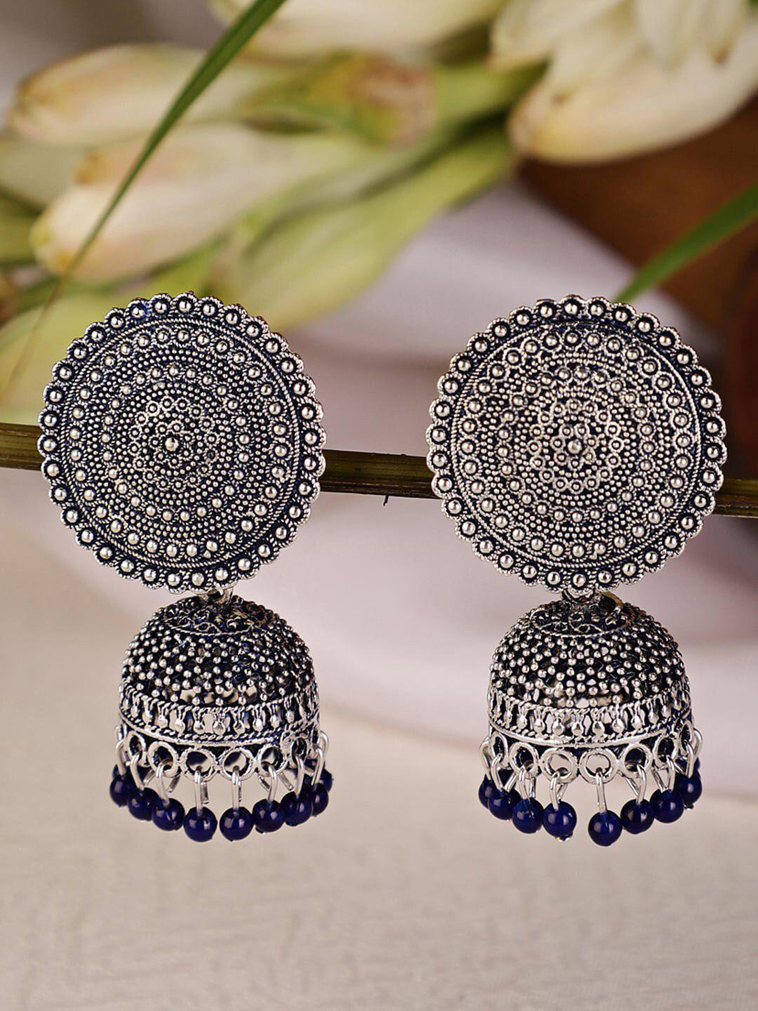 shining diva blue & silver-toned  jhumkas earrings