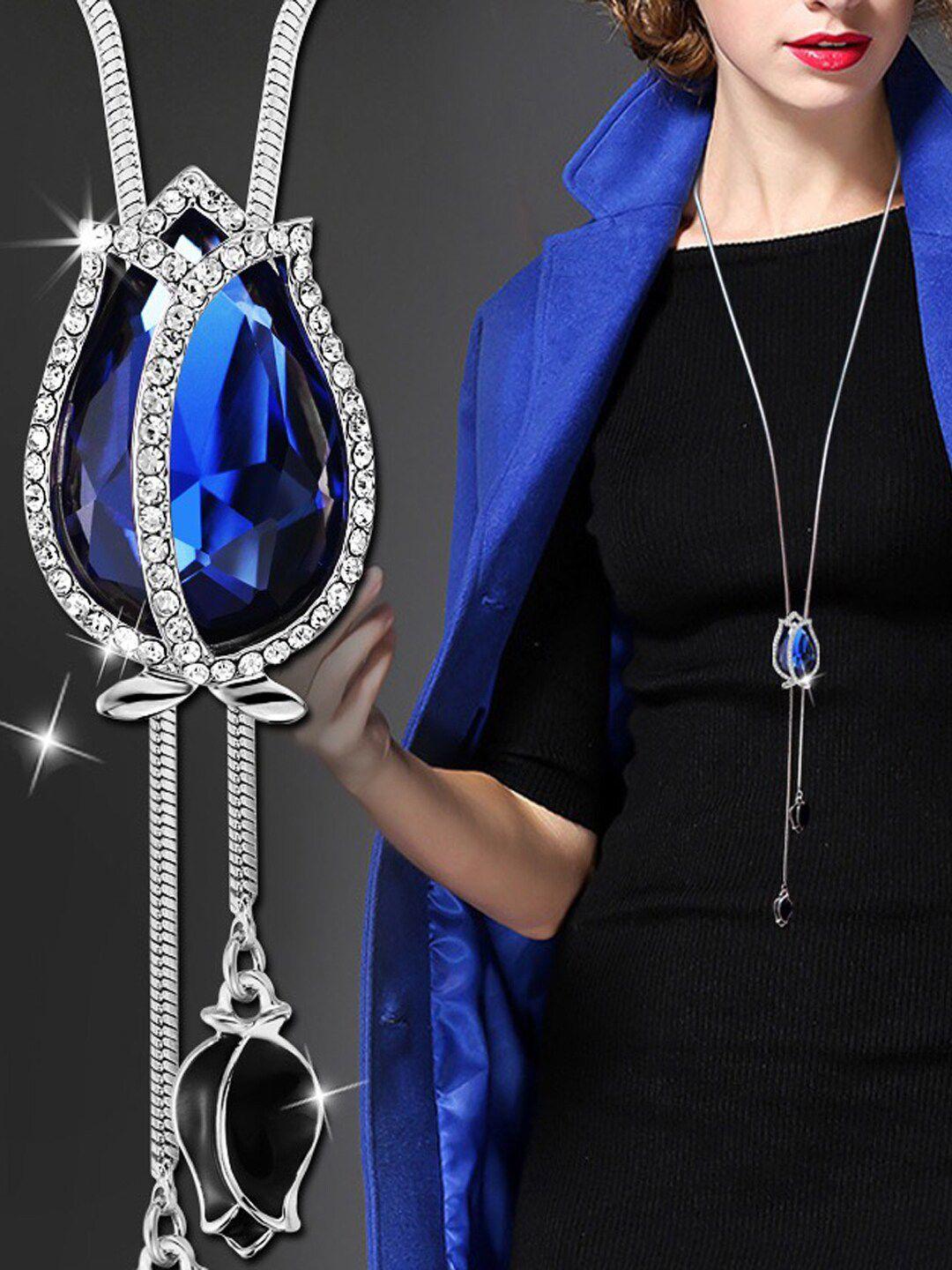 shining diva fashion blue silver-plated necklace