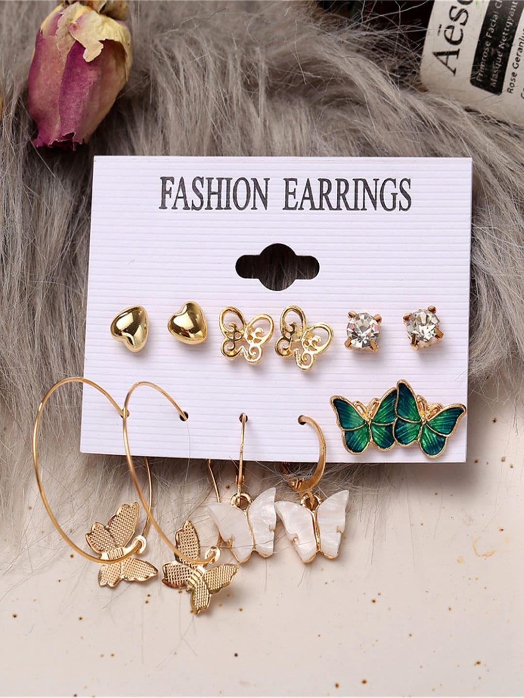 shining diva fashion combo set of 6 gold-toned earrings