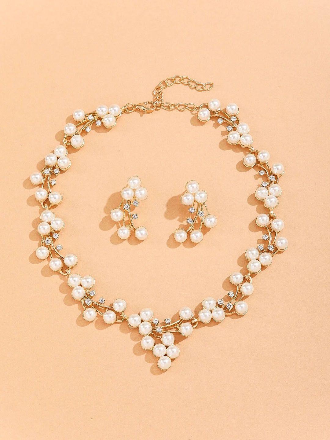 shining diva fashion gold-plated pearls beaded jewellery set