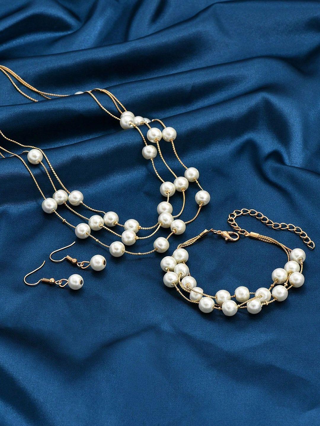 shining diva fashion gold-plated pearls studded jewellery set