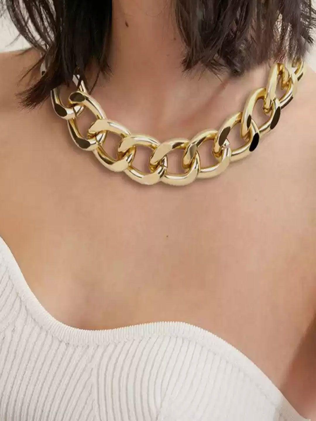 shining diva fashion gold-toned gold-plated choker chain