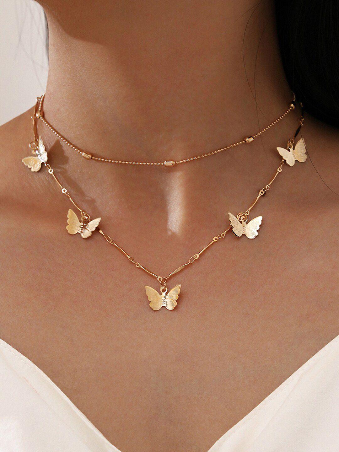 shining diva fashion gold-toned rose gold-plated necklace