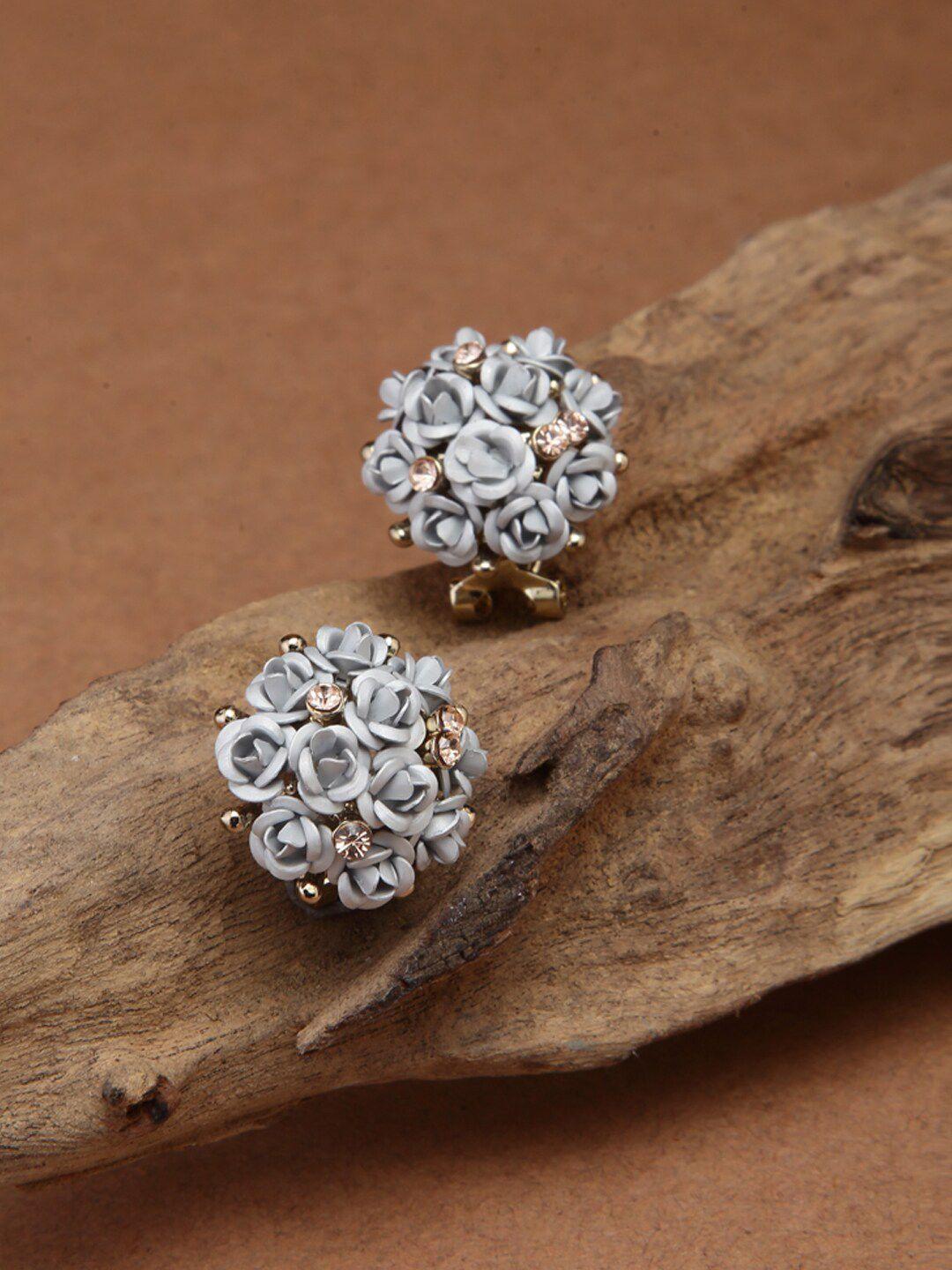 shining diva fashion grey floral studs