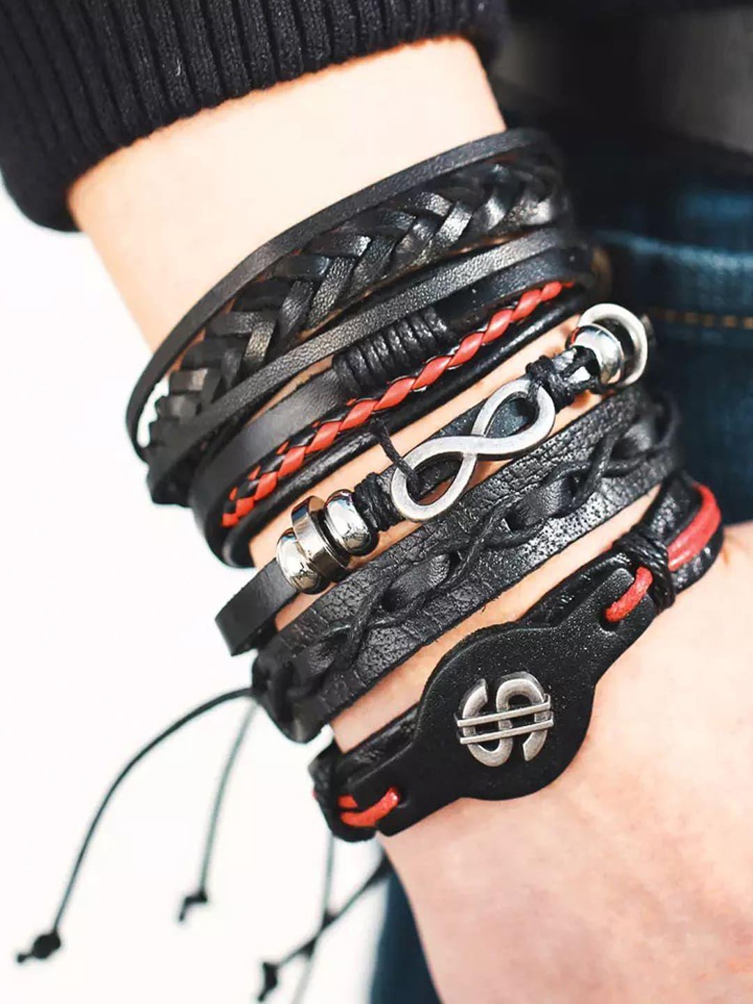 shining diva fashion men 5 black  red leather multistrand bracelet