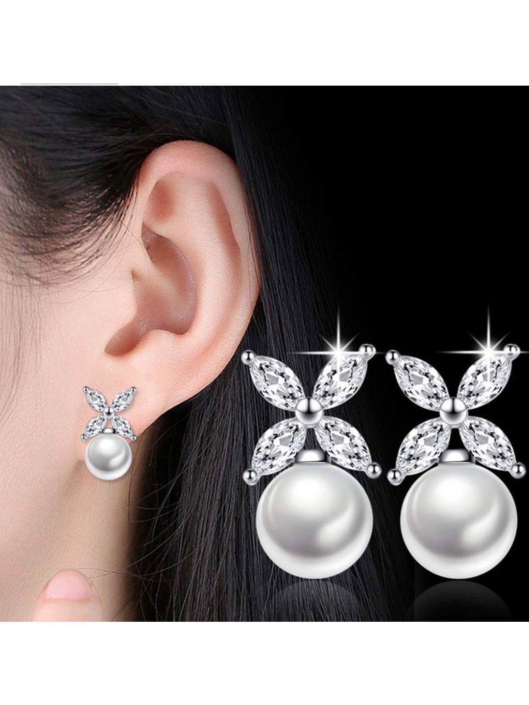 shining diva fashion silver-plated floral studs earrings
