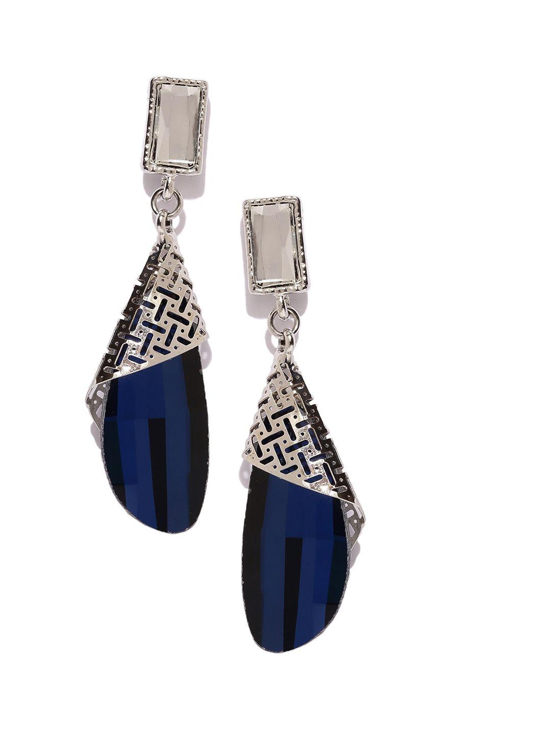 shining diva fashion silver-toned  blue contemporary drop earrings