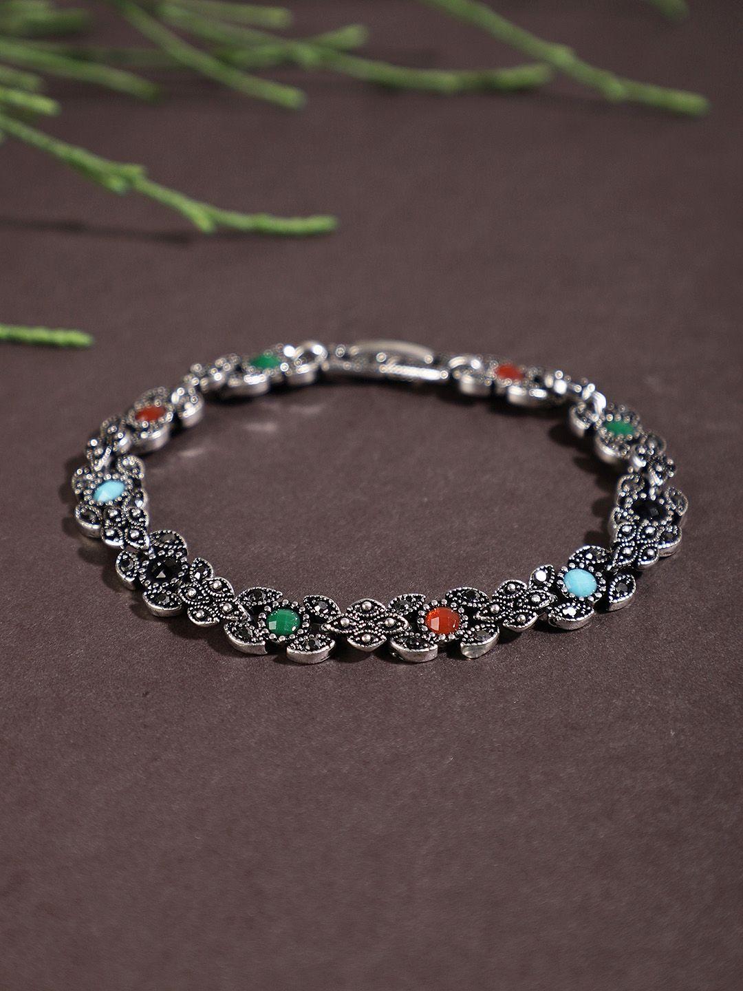 shining diva fashion silver-toned alloy charm bracelet
