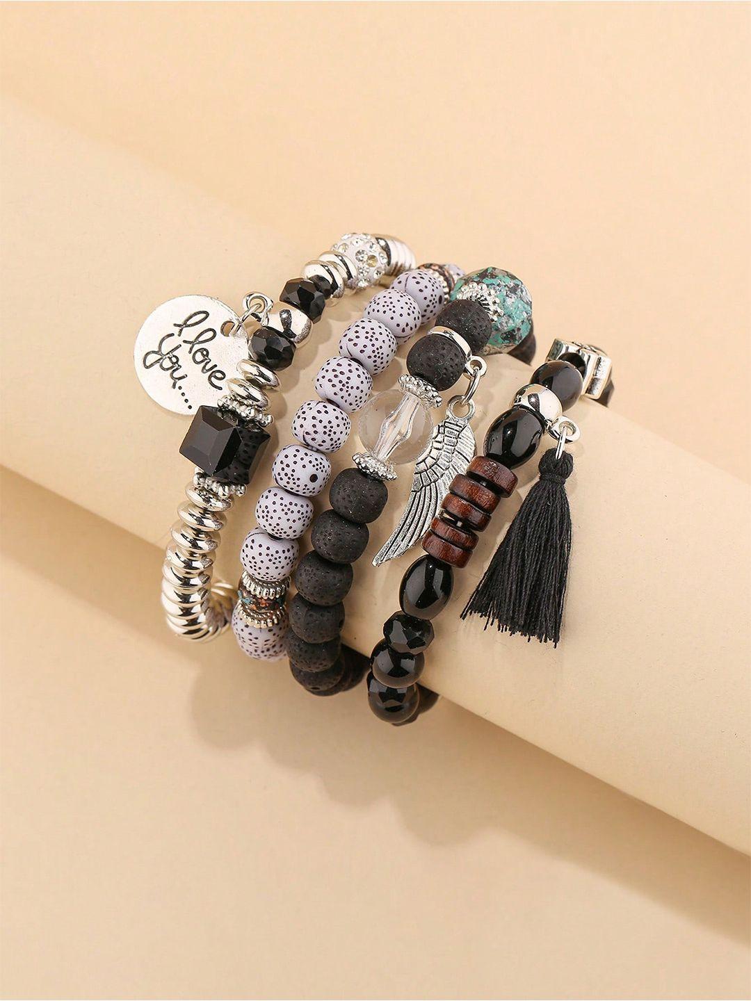 shining diva fashion women 4 black silver-plated charm bracelet