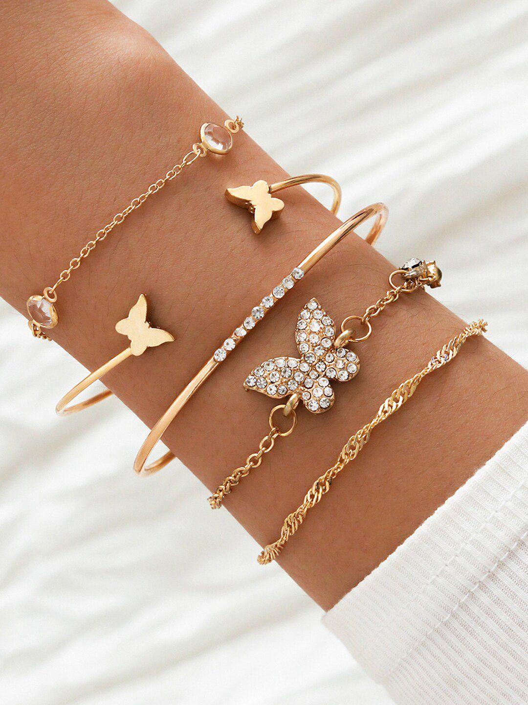 shining diva fashion women 5 gold-plated  white crystals link bracelet