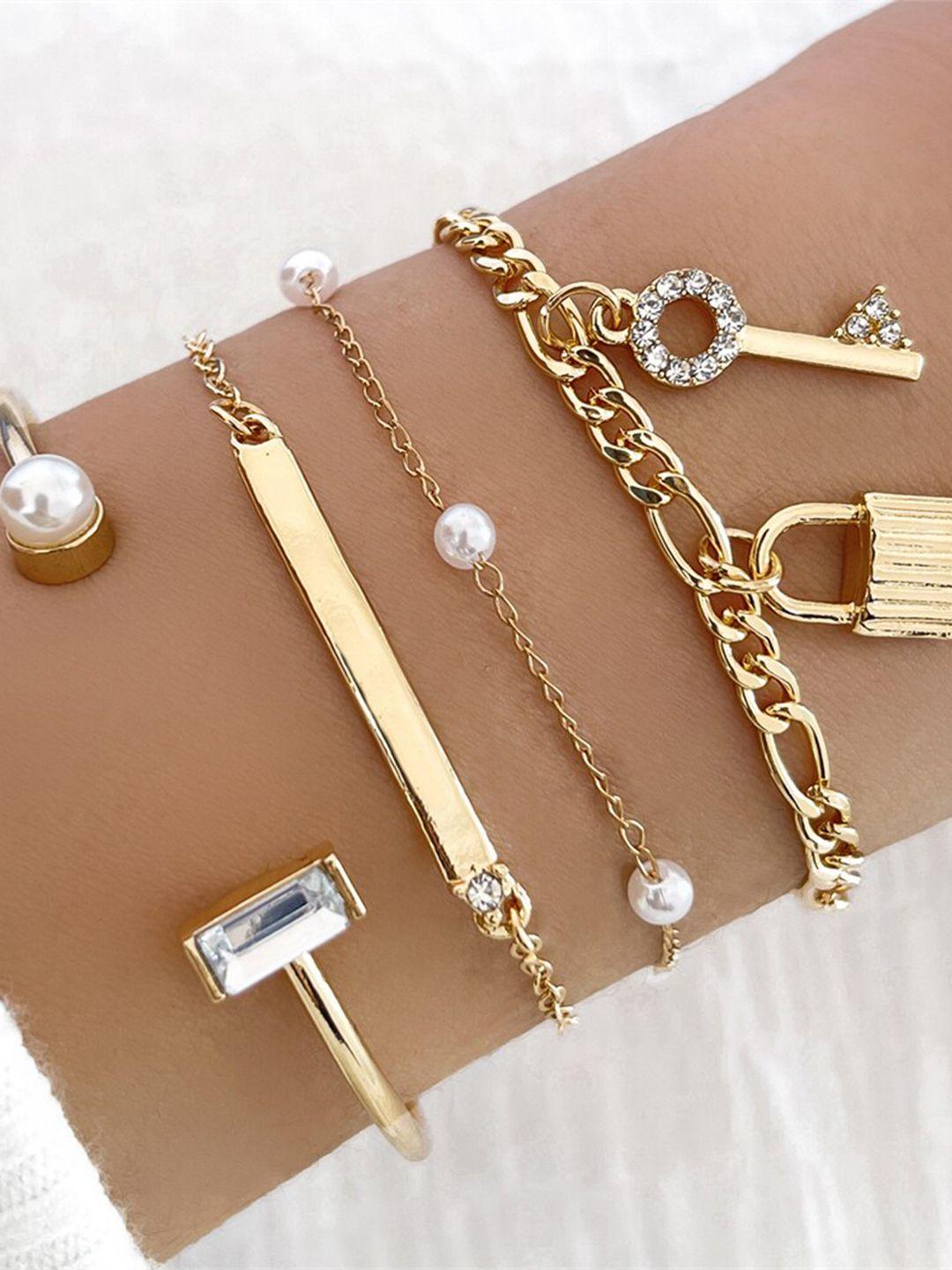 shining diva fashion women set of 4 crystals gold-plated link bracelet