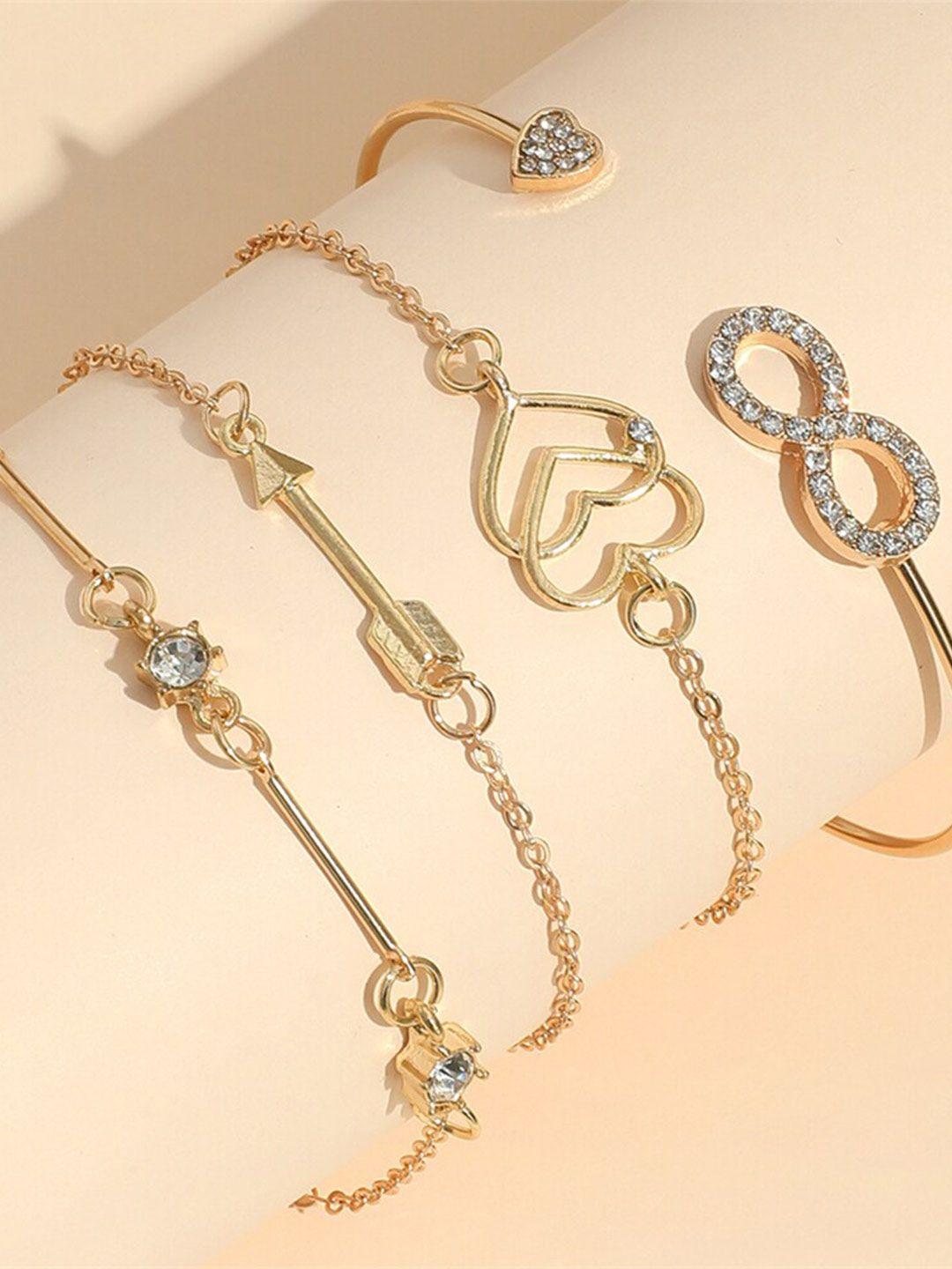 shining diva fashion women set of 4 crystals gold-plated link bracelet
