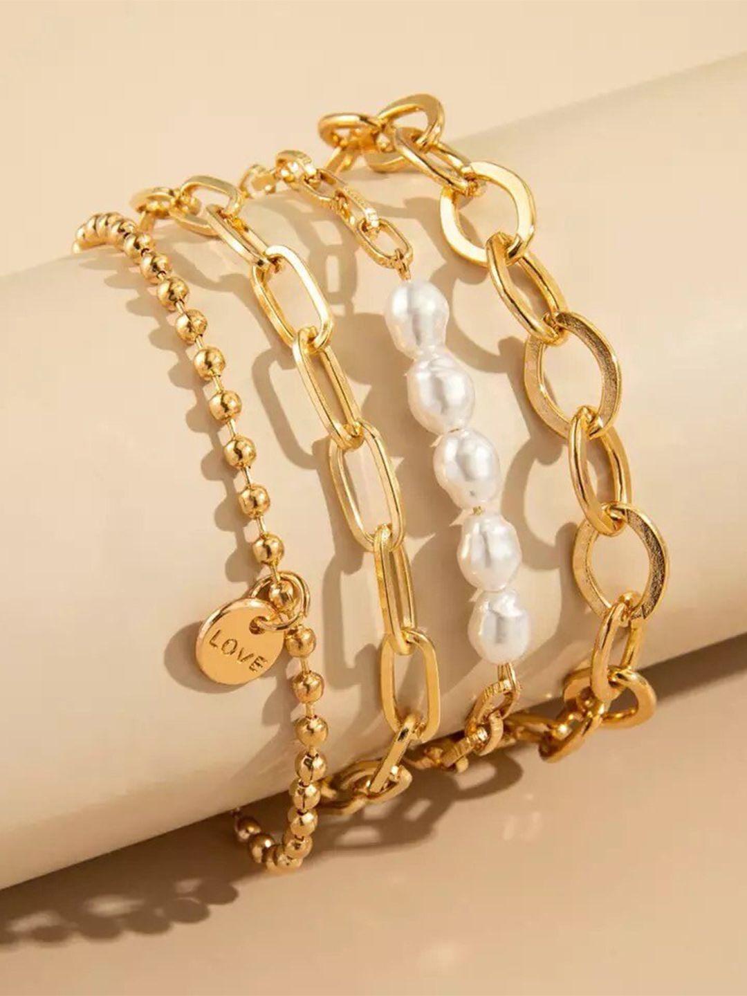 shining diva fashion women set of 4 gold-plated link bracelet