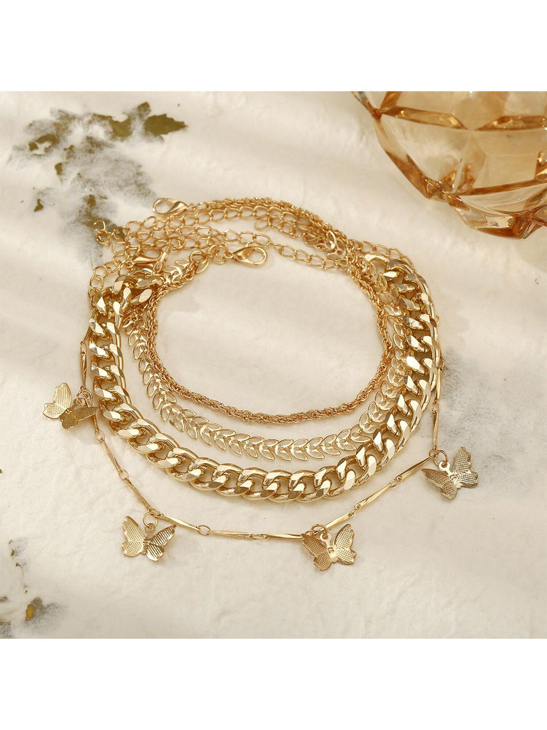 shining diva fashion women set of 4 gold-toned gold-plated link bracelet