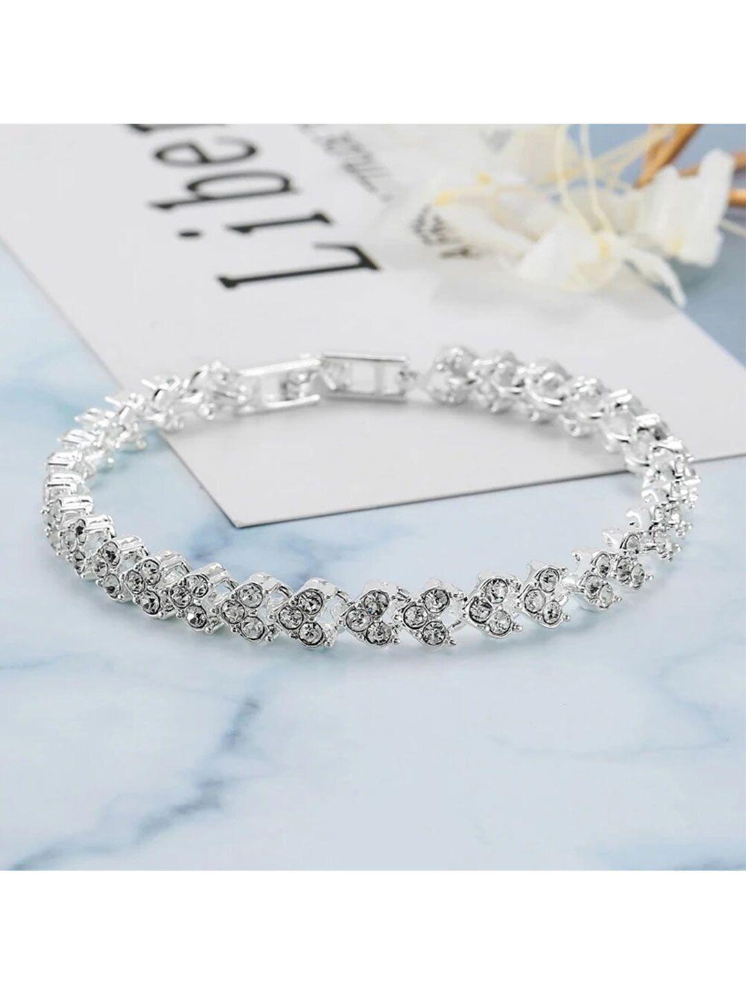 shining diva fashion women silver-toned crystals silver-plated link bracelet