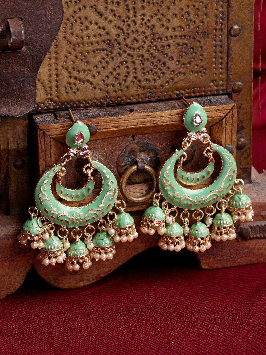 shining diva gold-plated classic chandbalis earrings