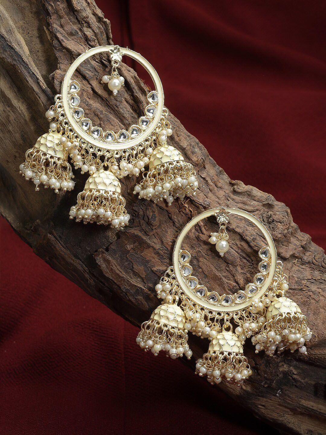 shining diva gold-plated classic jhumkas earrings