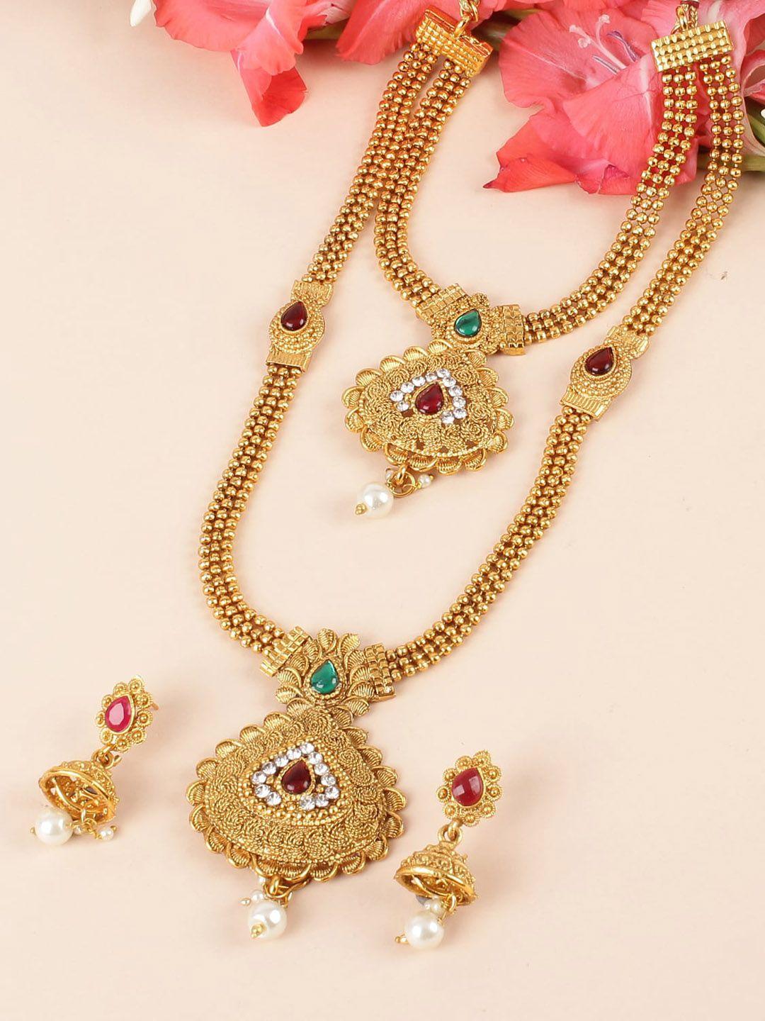 shining diva gold-plated stone-studded & beaded jewellery set