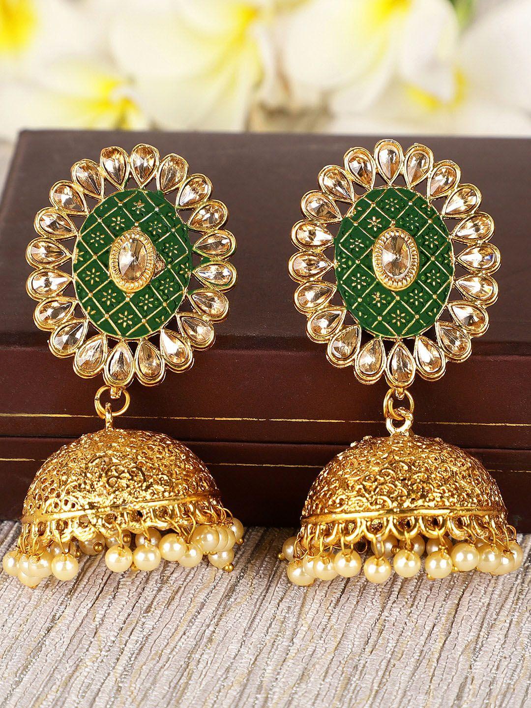 shining diva green contemporary jhumkas earrings