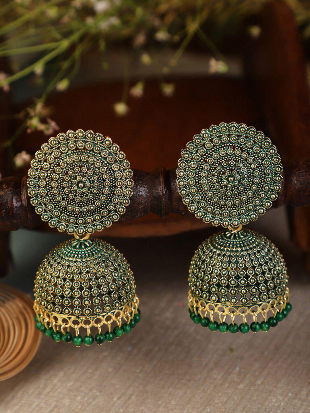 shining diva green gold plated contemporary jhumkas earrings