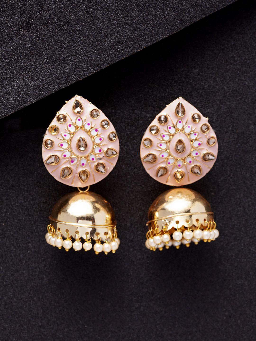 shining diva pink gold-plated dome shaped jhumkas